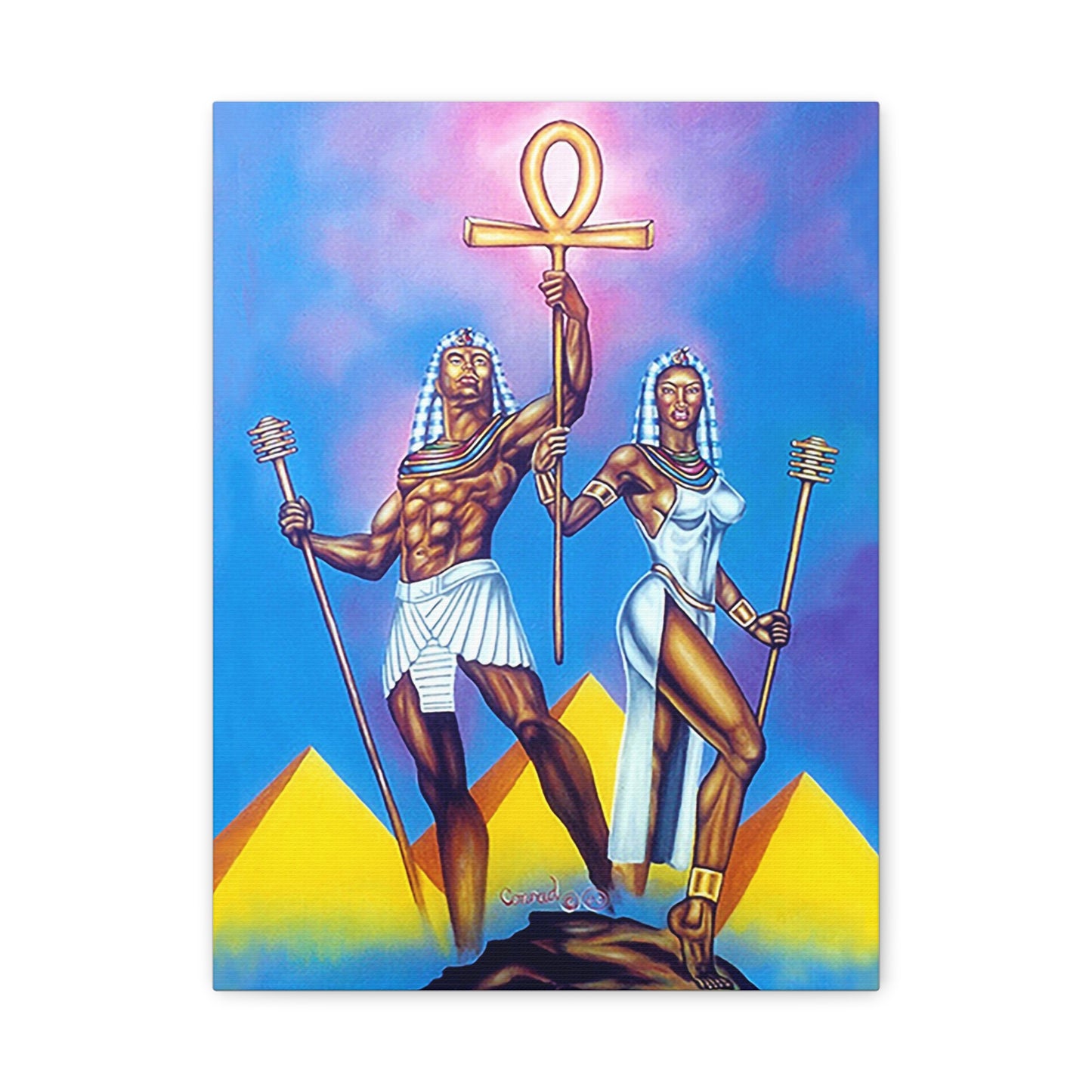 Divine Pharaoh & Queen - Ancient Egyptian Royalty with Ankh and Djed