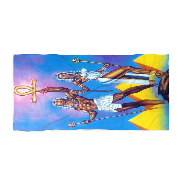 Ankh Life Symbol Beach Towel - Black Egyptian Royal Deities