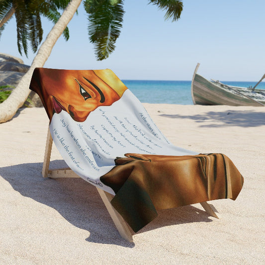 Queen Nefertiti & Pharaoh Akhenaten Beach Towel - Black Egyptian Royal Couple