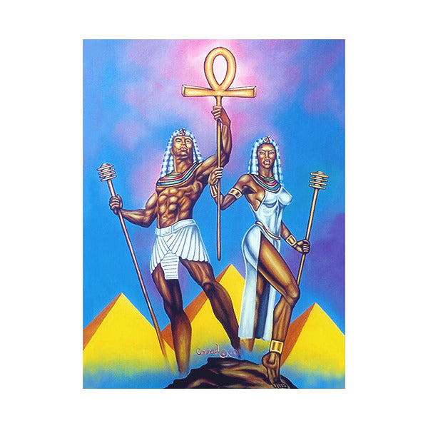 Divine Pharaoh & Queen - Ancient Egyptian Royalty with Ankh and Djed