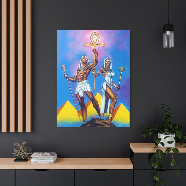 Divine Pharaoh & Queen - Ancient Egyptian Royalty with Ankh and Djed