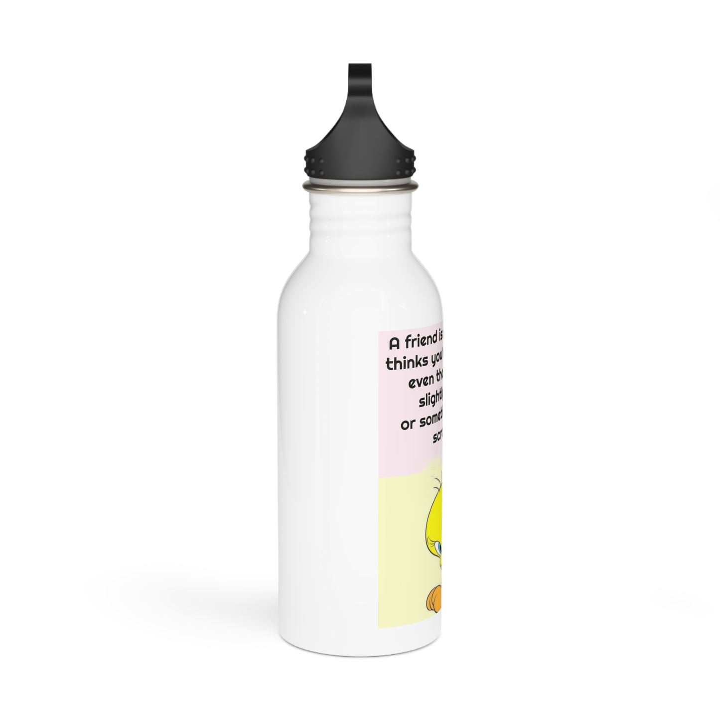 Humorous Friendship Quote Water Bottle: "A Friend Is A Good Egg" with Tweety Bird Design