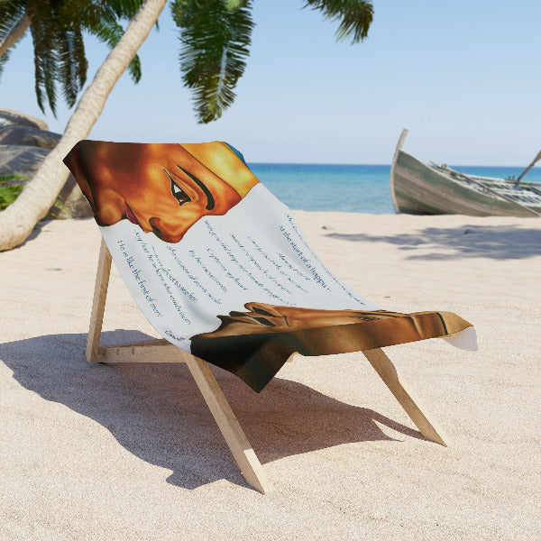 Queen Nefertiti & Pharaoh Akhenaten Beach Towel - Black Egyptian Royal Couple