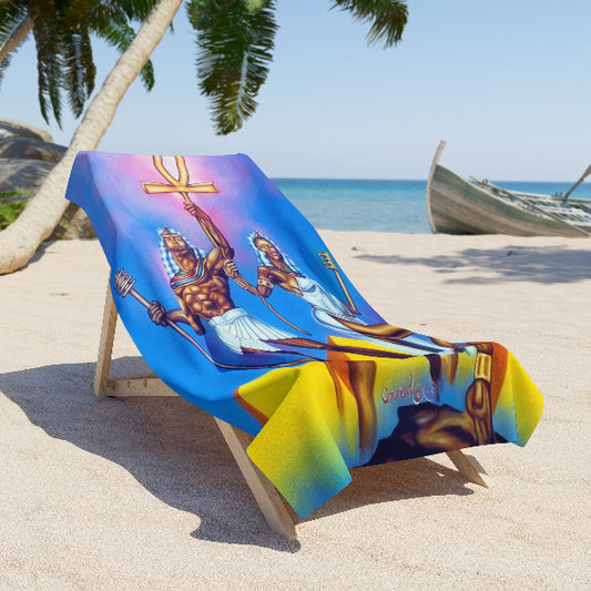 Ankh Life Symbol Beach Towel - Black Egyptian Royal Deities