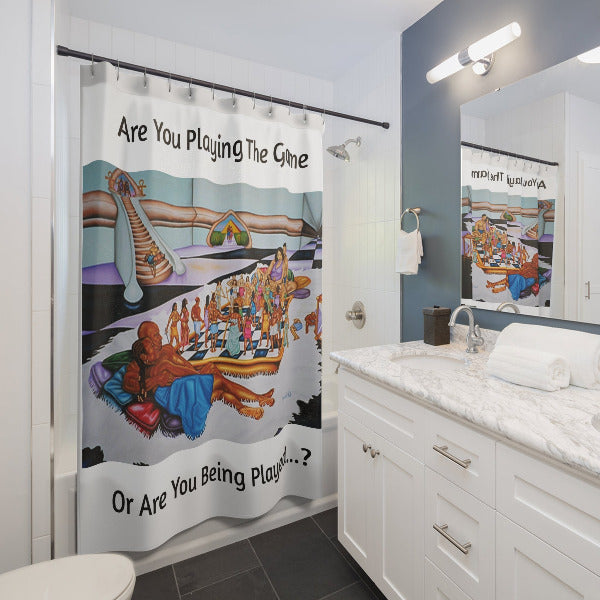 The Hue Man Chess Game Shower Curtain - Thought-Provoking Art for Unity & Awareness