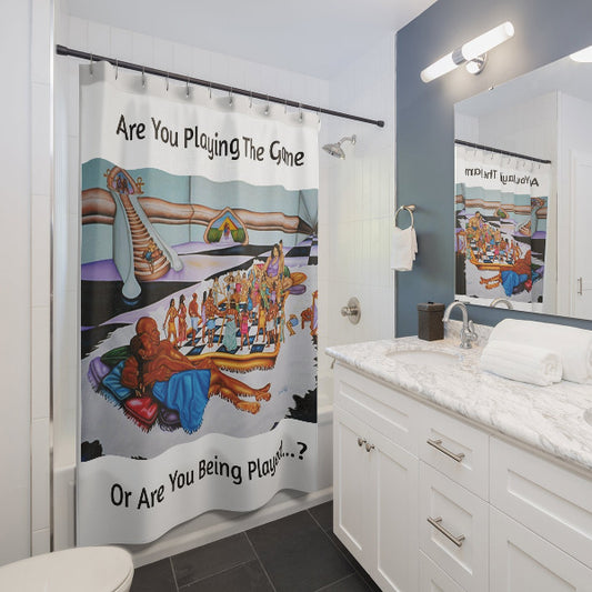The Hue Man Chess Game Shower Curtain - Thought-Provoking Art for Unity & Awareness