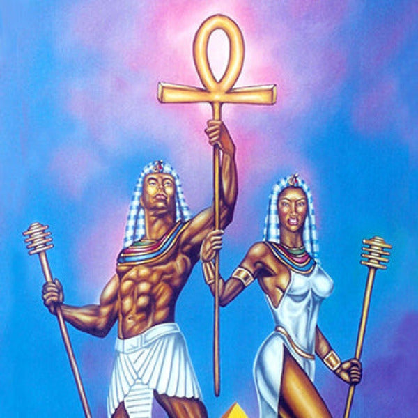 Divine Pharaoh & Queen - Ancient Egyptian Royalty with Ankh and Djed