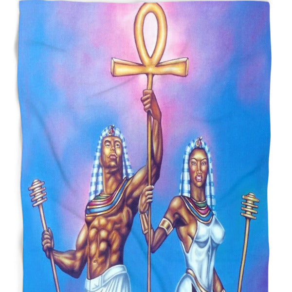 Ankh Life Symbol Beach Towel - Black Egyptian Royal Deities